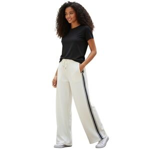 Tommy Hilfiger Womens Wide Leg Lounge Pants Cream Glitter Side Stripe Large NEW